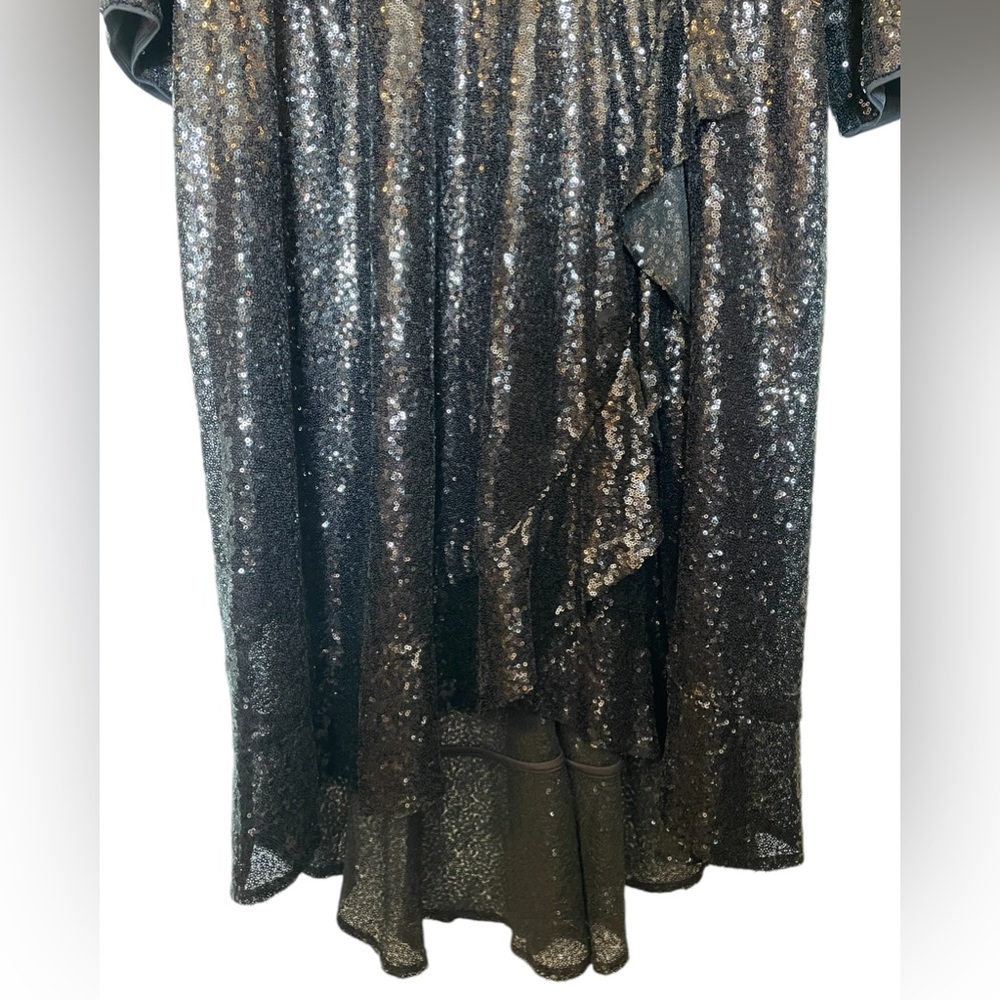 LANE BRYANT Sequined Black V-Neck Dress Ruffle Trim 3/4 Sleeve - Size 22/24 - Picture 4 of 15